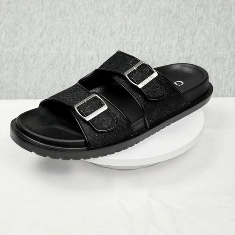 Guess‎ GMVerone Mens Slide Sandals Black Double Buckle Logo Strap Size 9 M